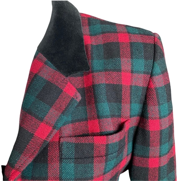 Vintage Red Green Wool Plaid Pendleton Blazer With Velvet Collar - Picture 7 of 13